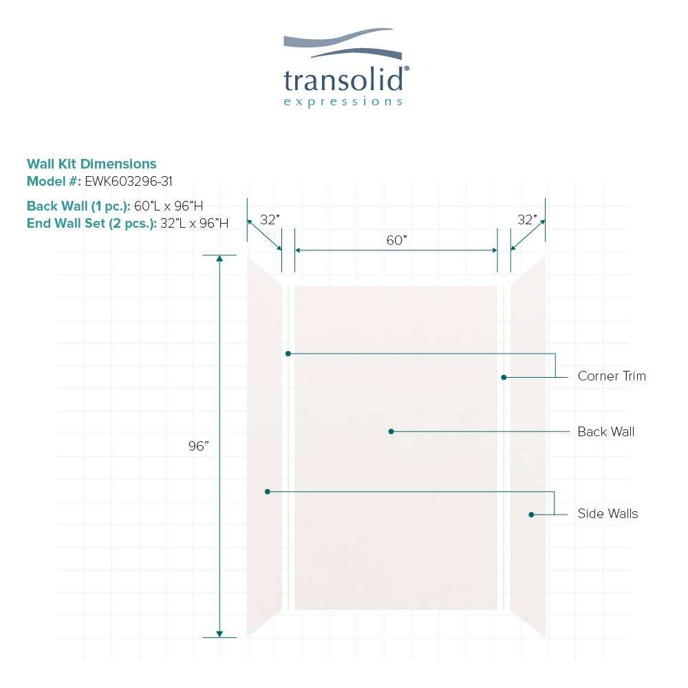 Transolid Expressions 32-in x 60-in x 96-in Glue to Wall Tub/Shower Wall Kit in White - Image 5