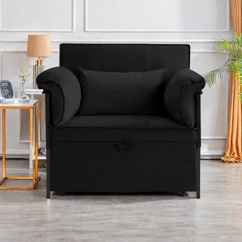 3 in 1 Sleeper Sofa Bed, Futon Sofa Bed for Living Room with Side Pocket, Black Sleepers Sofa Couch with Pullout Bed, Convertible Love Seat Sleepers Bed for Living Room, Bedroom, Small Space - Image 33